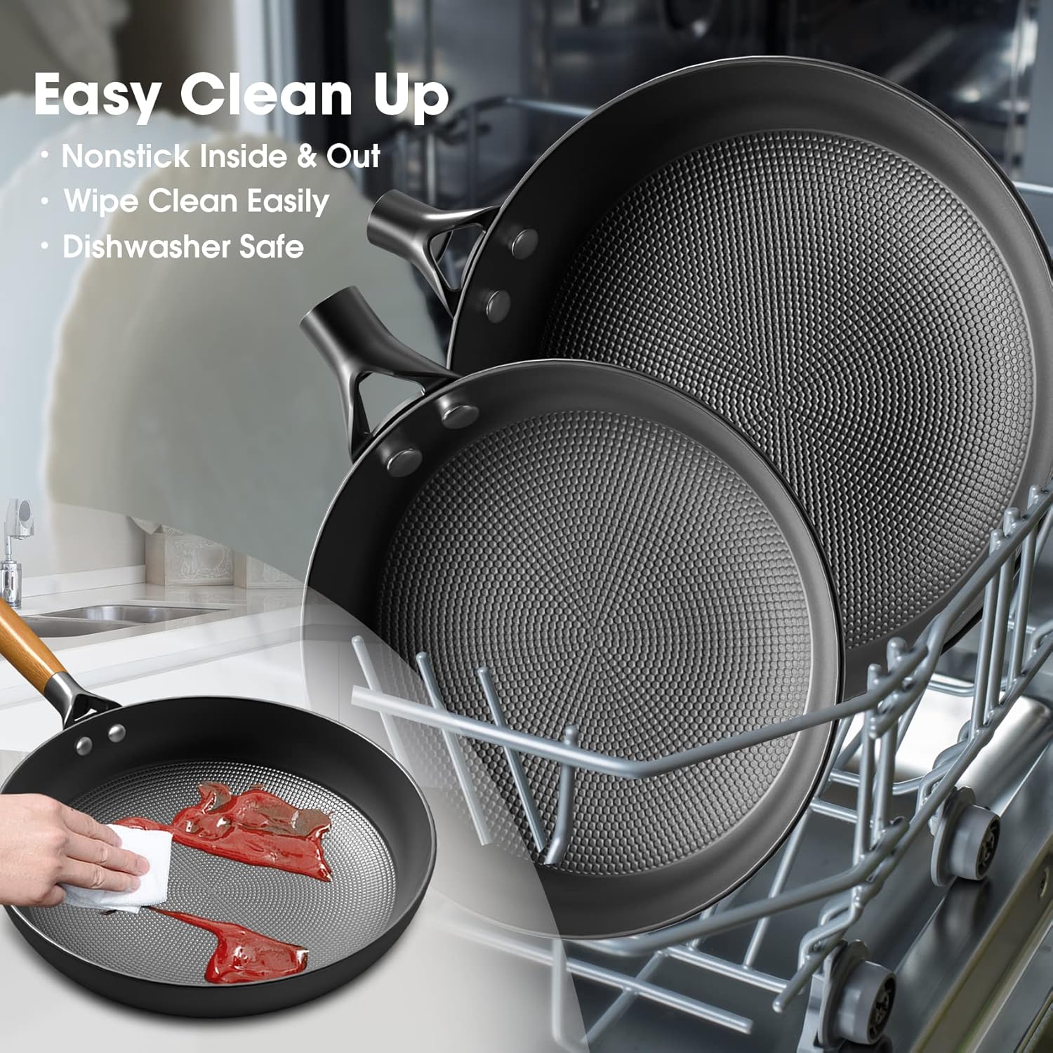 imarku Frying Pan Set - 10 &12inch Pot Set with Removable Handle Honeycomb Cast Iron Skillets, Large Frying Pans Nonstick Dishwasher Safe, Oven Safe Kitchen Pans for Cooking, Best Gifts for Women/Men