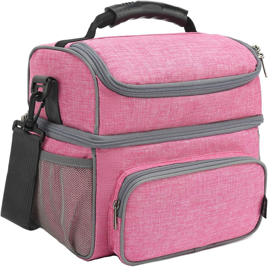 FlowFly Double Layer Cooler Insulated Lunch Bag Adult Lunch Box Large Tote Bag for Men, Women, With Adjustable Strap,Front Pocket and Dual Large Mesh Side Pockets