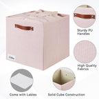 Collapsible Fabric Storage Cube Bins with 2 Reinforced PU Handles, Foldable Storage Organizer Baskets for Closet, Shelves, Living Room | 13"x13"x13", 4 Pack, Full Pink