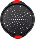 13 Inch Pizza Pan for Oven, Round Pizza Pan with Holes - Non-Stick Carbon Steel Pizza Tray with Silicone Handles - for Cooking, Baking, and Grilling - Dishwasher Safe