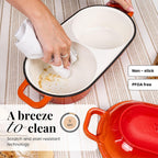 nuovva Dutch Oven For Sourdough Bread Baking – Enamelled Cast Iron Bread Loaf Pot – 500°F Oven Safe Non Stick Bread Pot – Double Round Loaf Space, 16.5cm Diameter, Orange