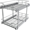 2 Tier Pull Out Cabinet Organizer 15" W X 22" D, Slide Out Drawers For Kitchen Cabinets, Pull Out Drawers For Cabinets Capacity Heavy Duty Caddy, Cabinet Pullout Shelves Chrome-Plated,Bathroom Pantry