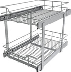 2 Tier Pull Out Cabinet Organizer 15" W X 22" D, Slide Out Drawers For Kitchen Cabinets, Pull Out Drawers For Cabinets Capacity Heavy Duty Caddy, Cabinet Pullout Shelves Chrome-Plated,Bathroom Pantry