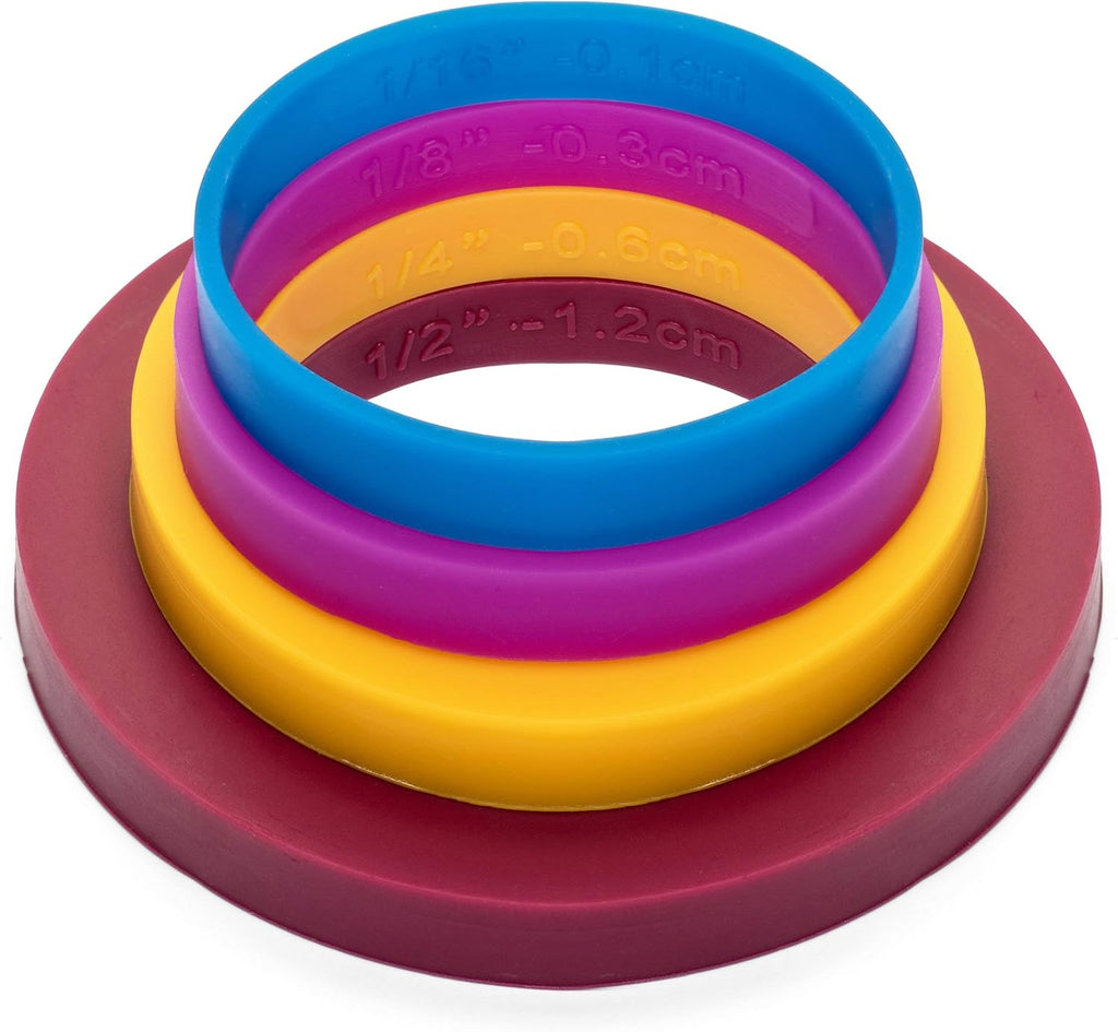 GreenOlive Rolling Pin Guide Ring Spacer Bands (8 Piece Set) Multicolored Flexible Silicone Slip On Baking Accessories Fit 1 3/4” to 2” Wide Dough Rollers