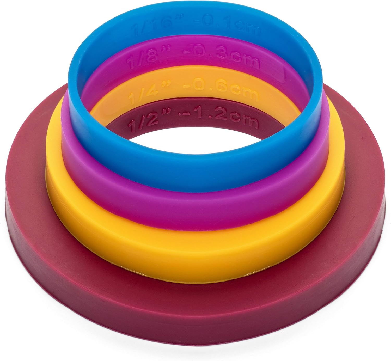 GreenOlive Rolling Pin Guide Ring Spacer Bands (8 Piece Set) Multicolored Flexible Silicone Slip On Baking Accessories Fit 1 3/4” to 2” Wide Dough Rollers