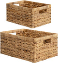 StorageWorks Wicker Storage Baskets, Handwoven Water Hyacinth Basket for Organizing, Decorative Organizers with Built-in Handles, Set of 2