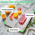 100% Pure Titanium Cutting Board with Grooves, Update Double Side Titanium Chopping Board, Silicone Anti-slip Stainless Cutting Boards for Kitchen 9 * 13 IN, Green