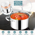 E-far 4 Quart Stock Pot with Lid, Stainless Steel Stockpot for Cooking Simmering Soup Pasta Sauce, with Tri-Ply Bottom & Visible Cover, Induction/Gas/Dishwasher Safe, Heavy Duty & Non Toxic