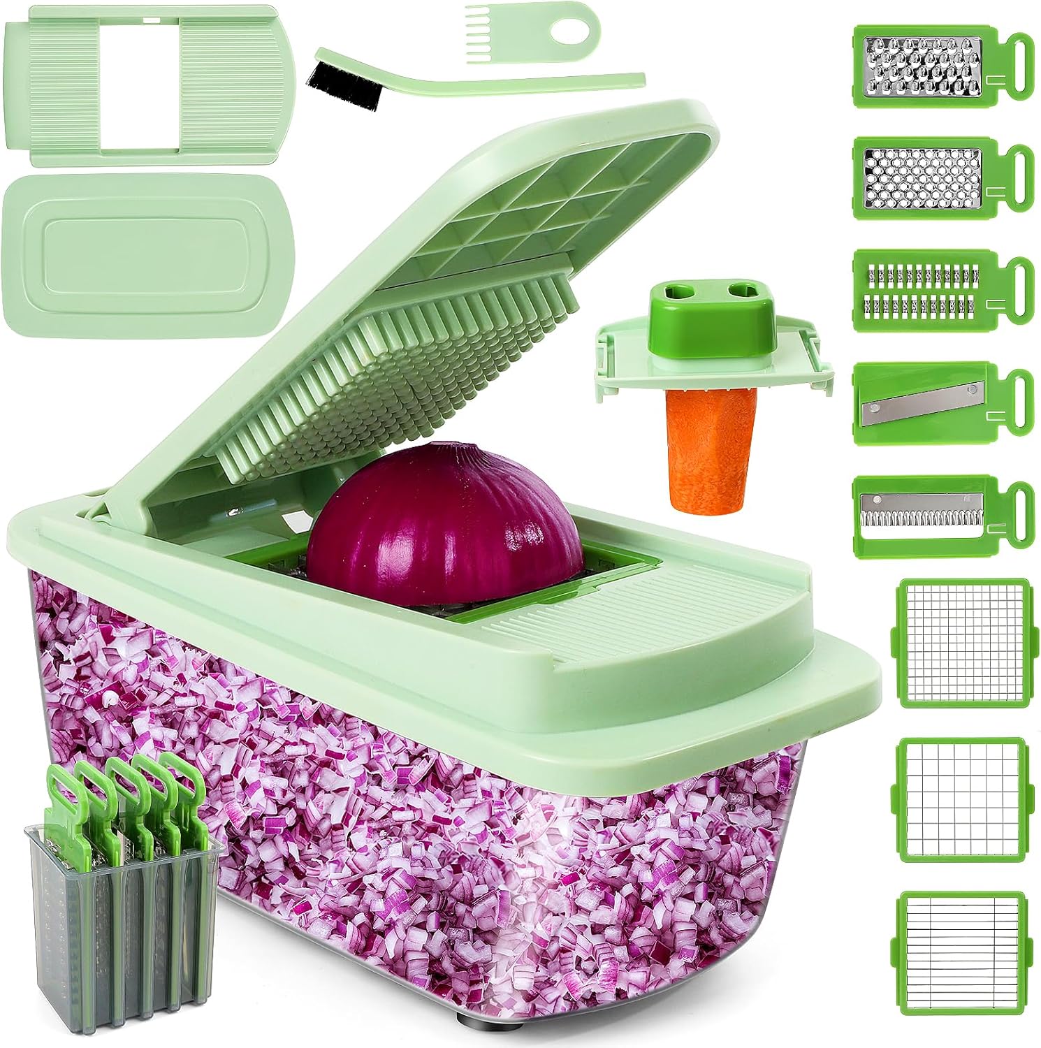 Vegetable Chopper with 8 Blades - Onion Chopper 16-in-1 with Container, Kitchen Vegetable Spiralizer Kitchen Gadgets - Home Essentials - Accessories