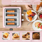 BUYDEEM DT640 4-Slice Toaster, Extra Wide Slots, Retro Stainless Steel with High Lift Lever, Bagel and Muffin Function, Removal Crumb Tray, 7-Shade Settings,Pink