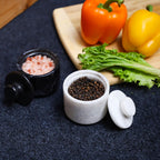 Marble Salt Cellar With Lid- Pack Of 2 Marble Salt And Pepper Bowls- Salt Holder With Lid To Put Salt, Paprika, Pepper, And Spice (White & Black, Style 01)