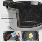 5QT Pasta Pot with Strainer Lid, 9.5'' Cast Aluminum Nonstick Multipurpose Stock Pot Spaghetti, Self-Draining Cooking Pot with Insulated Handles for Soup, and Boiling