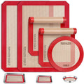 Sopito 5PCS Non Stick Platinum Silicone Baking Mat for Half Sheet & Quarter Baking Sheet and 9'' Pizza Pan, Reusable & Food Safe Heat Proof Up to 480℉ Cooking Mat, Red