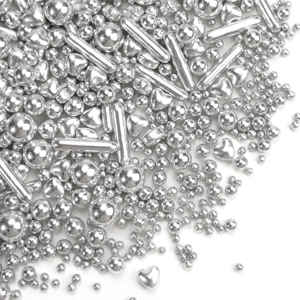 Dazzjoy Edible Silver Pearl Heart Rods Sprinkles, 130g/4.58oz, Mix Size, Silver Pearl Sprinkles for cupcake decorating, Cupcake Toppers Cake Decorations