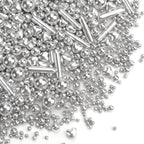 Dazzjoy Edible Silver Pearl Heart Rods Sprinkles, 130g/4.58oz, Mix Size, Silver Pearl Sprinkles for cupcake decorating, Cupcake Toppers Cake Decorations