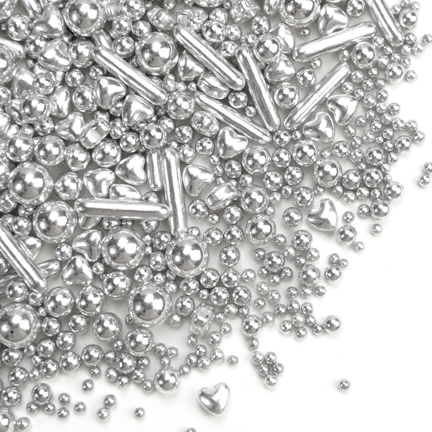 Dazzjoy Edible Silver Pearl Heart Rods Sprinkles, 130g/4.58oz, Mix Size, Silver Pearl Sprinkles for cupcake decorating, Cupcake Toppers Cake Decorations