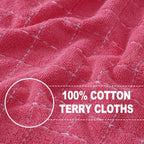 Homaxy 100% Cotton Terry Kitchen Towels(Rose Red, 13 x 28 inches), Checkered Designed, Soft and Super Absorbent Dish Towels, 4 Pack