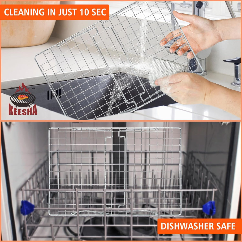 Cooling Rack, 304 Stainless Steel 3 Tier Cooling Rack for Cooling, Roasting and Grilling, Heavy Duty and Collapsible, Oven and Dishwasher Safe, 12" x 16.5", 2 Pack