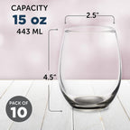 DISCOUNT PROMOS Stemless Wine Glasses in Bulk by ARC Perfection, 15 oz, 10 pack, Red or White Wine Glass Set, Black
