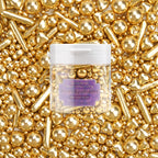 Dazzjoy Edible Gold Pearl Heart Rods Sprinkles, 130g/4.58oz, Mix Size, Gold Pearl Sprinkles for cupcake decorating, Cupcake Toppers Cake Decorations, Wedding Party Halloween Christmas Supplies