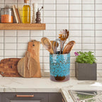 Utensil Holder, Ceramic Kitchen Utensil Holder for Countertop, Large Cooking Utensil Crocks for Kitchen Counter, Morden Utensil Organizer for Spatula, kitchen Decor,Blue