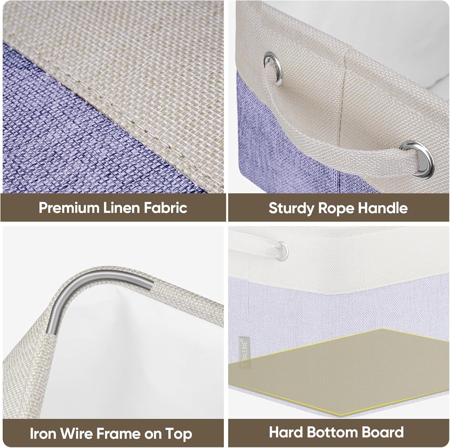 BALEINE 3 Pack Fabric Storage Bins for Shelves, Linen Storage Baskets for Organizing, Decorative Closet Bins for Clothes, Home (Lavender, 12"x8"x8")