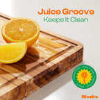 Riveira Teak Wood Cutting Board – Gourmet Teak Grandeur: 24 x 18 Wooden Cutting Board – Natural Wooden Cutting Boards For Kitchen Decorative – Innovative Juice Grooves Teak Wooden Chopping Board