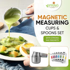 Spring Chef Magnetic Measuring Cups & Spoons Set (Patent Pending), Strong N45 Magnets, Heavy Duty Stainless Steel Fits in Spice Jars for Baking & Cooking, BPA Free, Set of 15 with Leveler, Multicolor