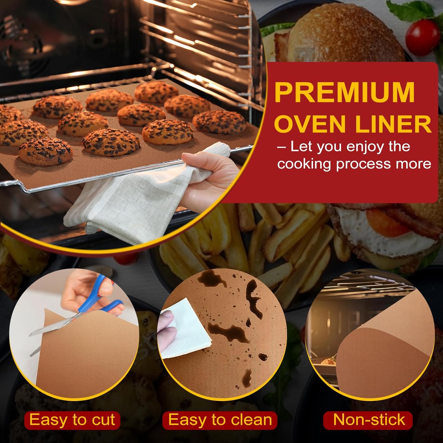2 Pack Oven Liners for Bottom of Oven, 17"x25" Heavy Duty Non-Stick Oven Liner Mat, Reusable Heat Resistant Grill & Baking Mat, BPA/PFOA Free Roaster Liners, Fits Electric, Gas, Toaster Ovens (Black)