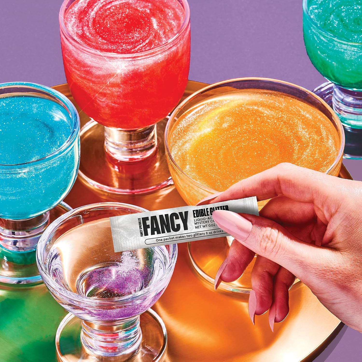 Fancy Sprinkles Mystery Colors Edible Glitter Packets Portable & On-The-Go for Sparkling Drinks, Champagne, Cocktails, Wine, Beer, & more (2 Pack)