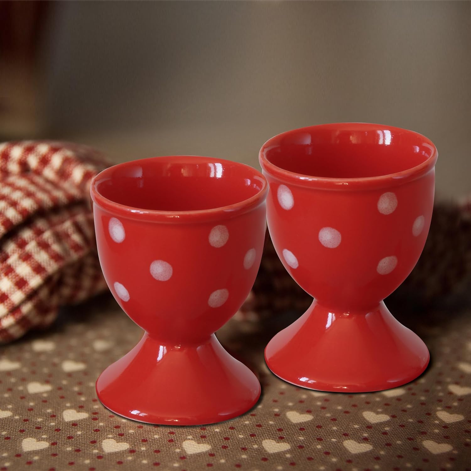Cinf Easter Ceramic Egg Cup Red Set of 2 Porcelain Holder Breakfast Boiled Cooking Easy to Clean Childhood Memories Kitchen