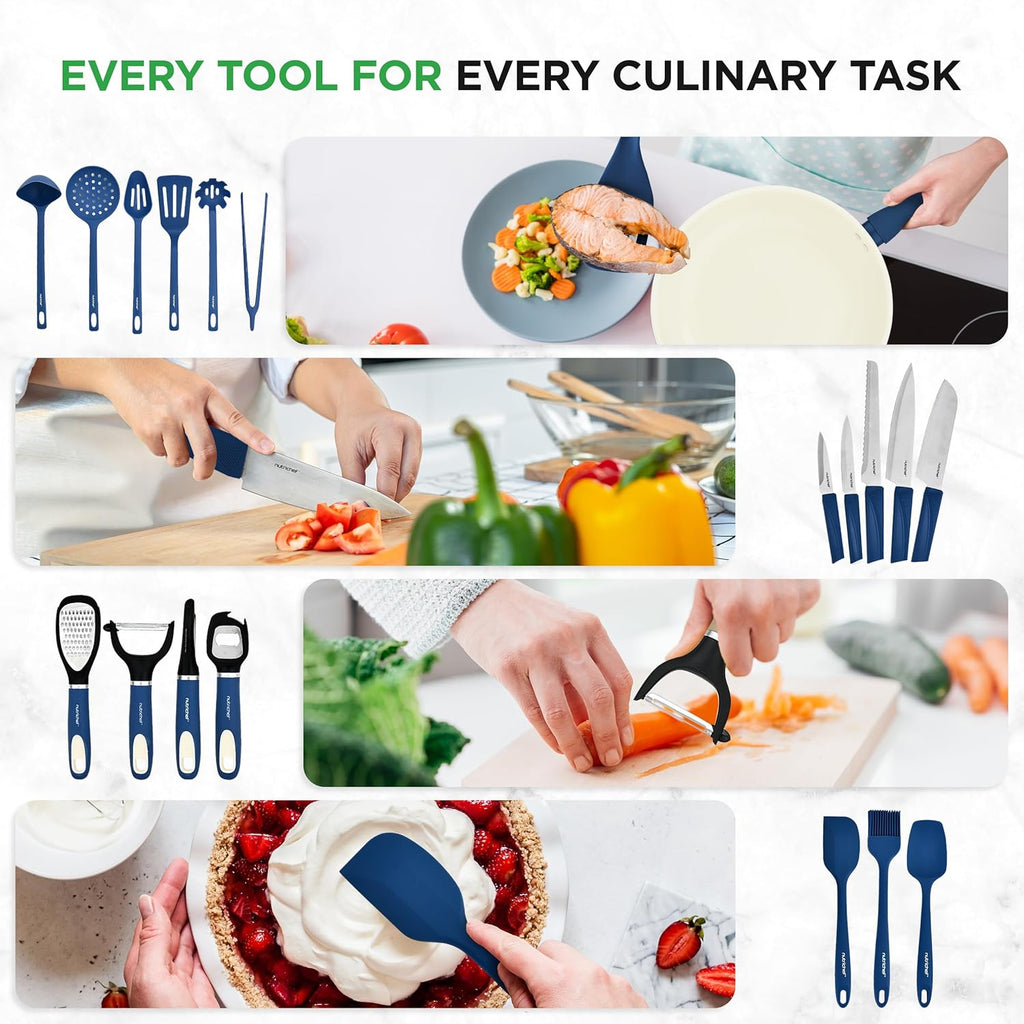 Nutrichef 54 Piece Professional Grade Complete Home Kitchen Cookware Set, Ceramic Non-Stick Bakeware, Pot and Pans Kit, Cool-Touch Handles, Safe for Gas, Electric, Induction Cooktops, Easy Clean