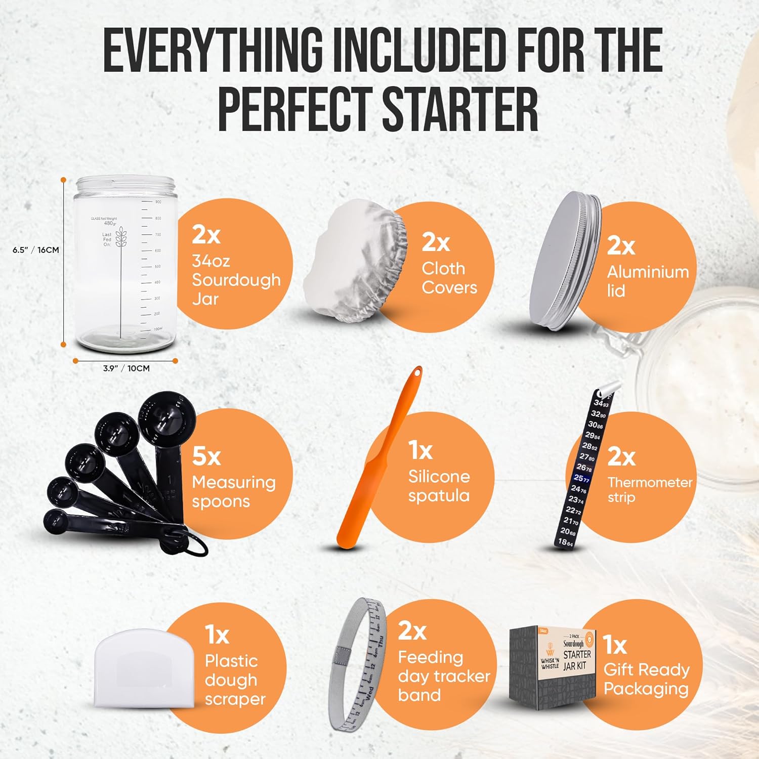 Sourdough Starter Kit - 34oz Large Capacity Glass Fermentation Jar with Lid, Silicon Spatula, and Measuring Spoons - Beginner Sourdough Starter Kit, Sourdough Bread Baking Supplies, Fermentation Kit