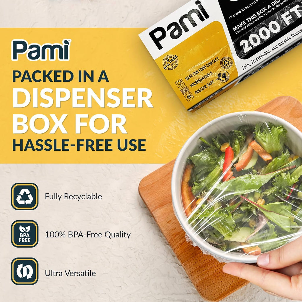 PAMI Clear Plastic Wrap for Food 12" X 2000ft, Bpa-Free Restaurant Plastic Wrap with Dispenser Box for Home and Commercial Food Wrap