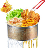 Deep Fryer Basket, 7.8''x4'' Fry Only, Round Stainless Steel Frying Baskets with Heat Resistant Silicone Handle, for Kitchen Cooking Strainer Colander, Serving Food, Ideal for Gift, 3-Quart