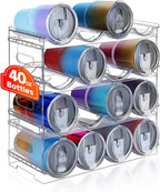 Large Compartment Water Bottle Organizer,4 Tier Stackable Water Bottle Rack for Cabinet,Tumbler Storage Organizer for Kitchen,Fridge,Cabinet Organization and Storage,Clear Water Bottle Storage Rack