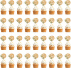 36 PCS Greeny Wedding Cupcake Toppers in Wood Mr & Mrs Engagement Cupcake Decorations