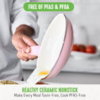 GreenLife 16 Piece Nonstick Cookware Set, Soft Grip Non-Toxic PFAS-Free Ceramic Pots & Pans, Dishwasher & Oven Safe, Frying, Sauce, Saute, Utensils, Glass Lids, Stay-Cool Handles, Wobble Free, Pink