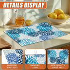 Blue Floral Dish Drying Mat for Kitchen Counter Microfiber Absorbent Dish Kitchen Drying Mat Draining Reusable Washable for Dishes/Utensils/Counterto