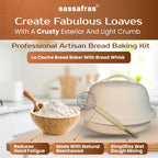 Sassafras Superstone Stoneware La Cloche Bread Baker, Unglazed, Baking Stone for Bread, Capacity 5QT 12”D x7”H with handle, Withstands Temperature 500-2100 Fahrenheit (Bisque + Bread Whisk)