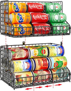 Stackable Can Organizer for Pantry,2 Tier Soda Can Organizer with 4 Adjustable Dividers Holds 42 Cans,Can Storage Rack Holder for Canned Goods,Can Dispenser for Refrigerator,Fridge,Countertop,2 Pack