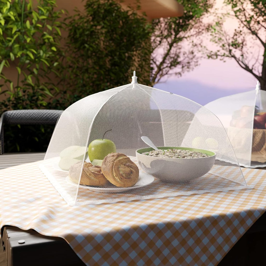 Simply Genius Mesh Food Covers for Outdoors - 2 Jumbo (39x24 in) & 4 Large (17x17 in), White Collapsible 6-Pack - Pop-Up Reusable Food Nets & Tents for Outdoor Serving & Picnics with Bug Protection