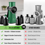 Zulay Kitchen Rotary Cheese Grater 5 Blade Cheese Shredder - Manual Hand Crank Cheese Grater With Reinforced Suction & 5 Interchangeable Drums - Easy to Use, Vegetable Chopper Round Mandoline Slicer