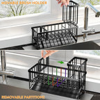 Cisily Extra Large Kitchen Sink Caddy Organzier with High Brush Holder, Sponge Holder for Sink, 304 Rustproof Stainless, Kitchen Countertop Soap Dispenser Organizer For Decor and Accessories