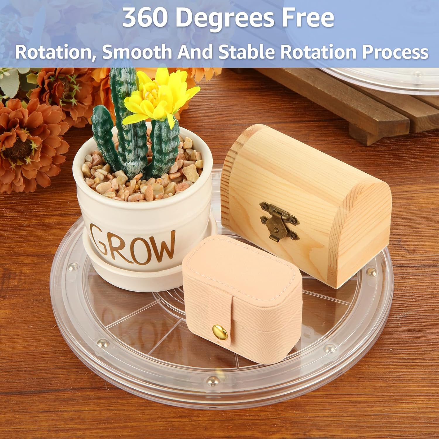 4 Pcs 8 Inch Lazy Susan Turntable Acrylic Ball Bearing Rotating Tray, Clear Turntable Organizer, Rotating Base Clear Acrylic Plates for Pantry, Cabinet, Spices, Makeup, (360˚ Rotation)