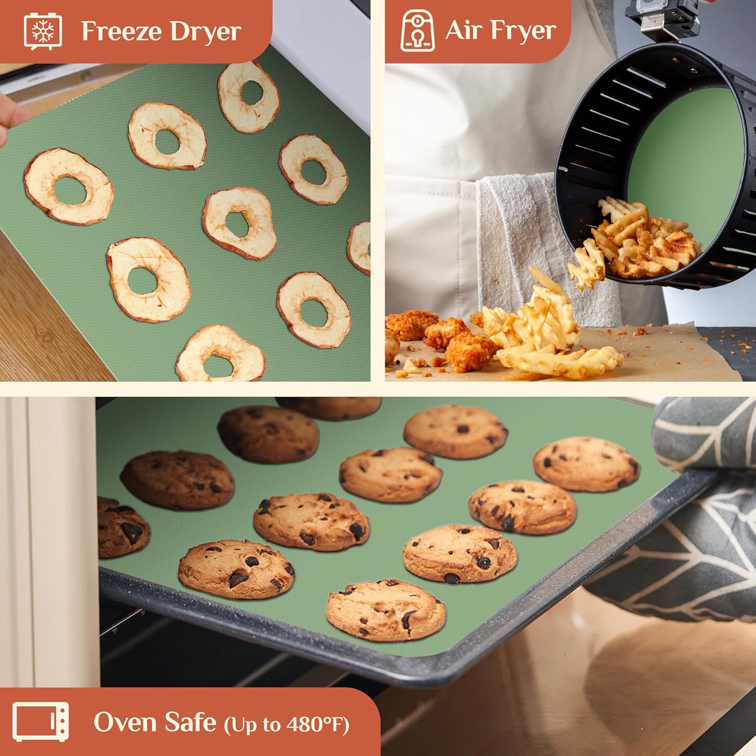 Silicone Baking Mat, 16 IN x 10 FT Free Cutting Baking Sheet,Non-Stick Reusable Dough & Pastry Mat,Non-Slip Silicone Mat Roll for Air Fryer Liner,Freeze Dryer,Oven Baking Pan,Kitchen Counter