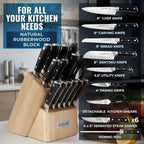 Cutluxe 15-Piece Knife Set – Premium Rubberwood Wood Block – Knife Set for Kitchen, Ultra Sharp High Carbon German Stainless Steel, Full Tang – Artisan Series