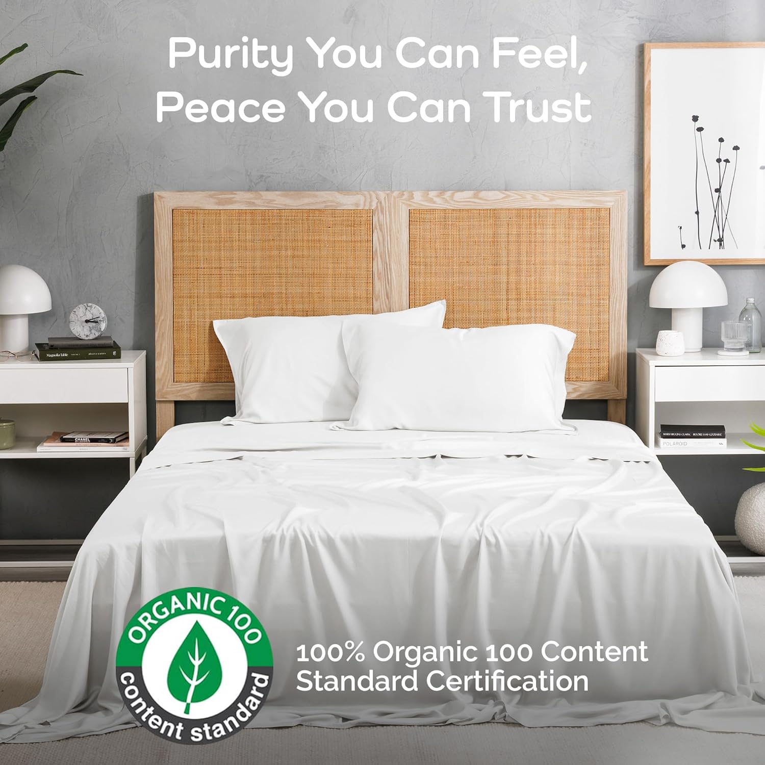 100% Viscose from Bamboo Sheets Full Size, Super Soft Bedding Set, 4PC Cooling Sheets for Hot Sleepers, Vegan Silk Moisture Wicking, Organically Grown Bedsheet, White - 54" x 75"