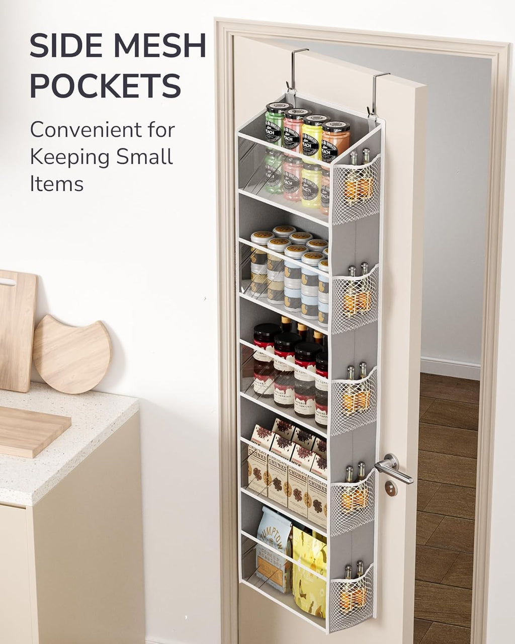 ULG 1-Pack Over Door Organizer with 5 Large Pockets 10 Mesh Side Pockets, 44 lbs Weight Capacity Hanging Storage Organizer with Clear Window for Bedroom Bathroom Kitchen, RV, Camper, Clear