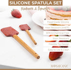 Silicone Spatula set of 2 with wooden handle and stunning pattern (Red)